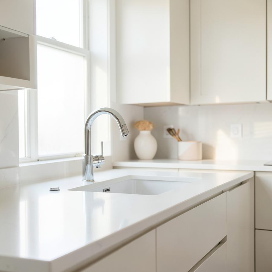 Spotless kitchen countertop and sink after a residential cleaning in Toronto